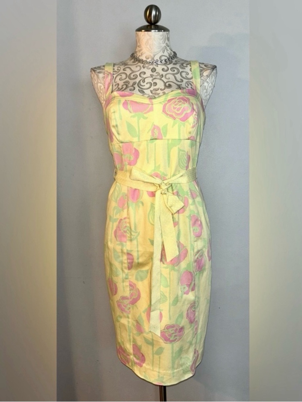 🆕 Lilly Pulitzer Roslyn Dress - Pink Roses Yellow Print -Cotton Size 8.  #A